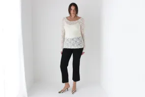 2000s Sheer Cream Lace Scoop Neck Top
