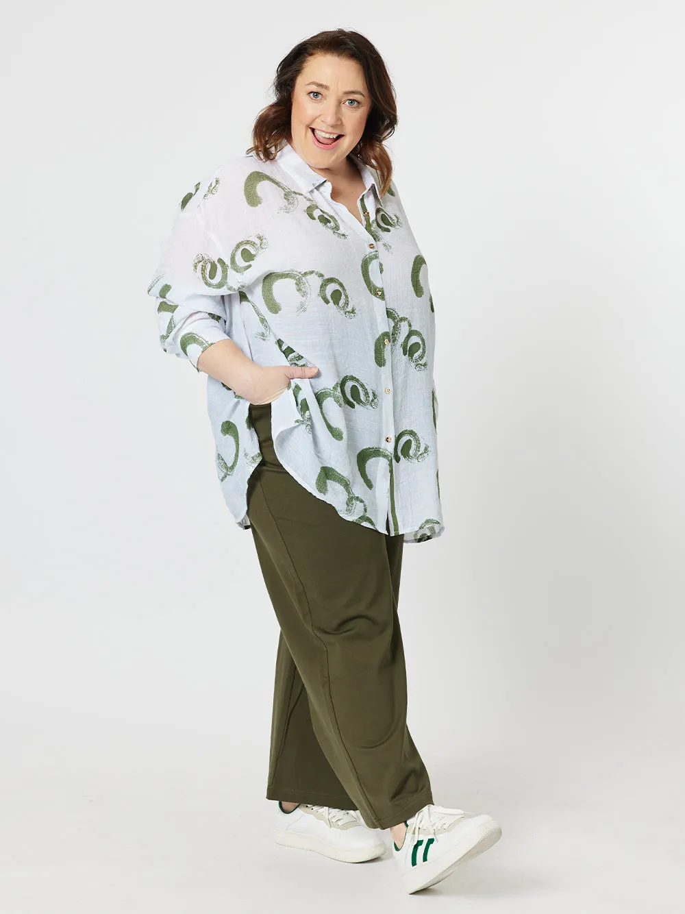 Abstract Longline Shirt - Khaki