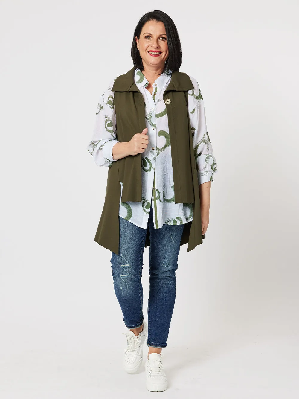 Abstract Longline Shirt - Khaki