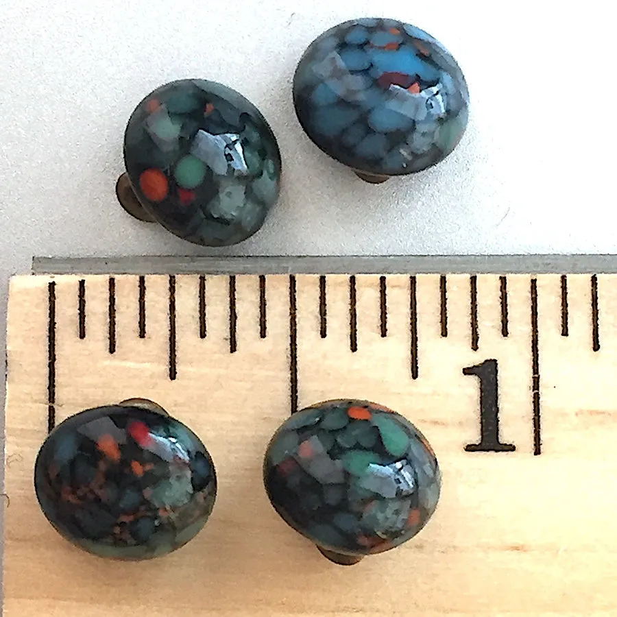 Almost Gone, Black/Blue/Soft Teal Spots Tiny Vintage Glass Buttons, 5/16" Japan #GL 308