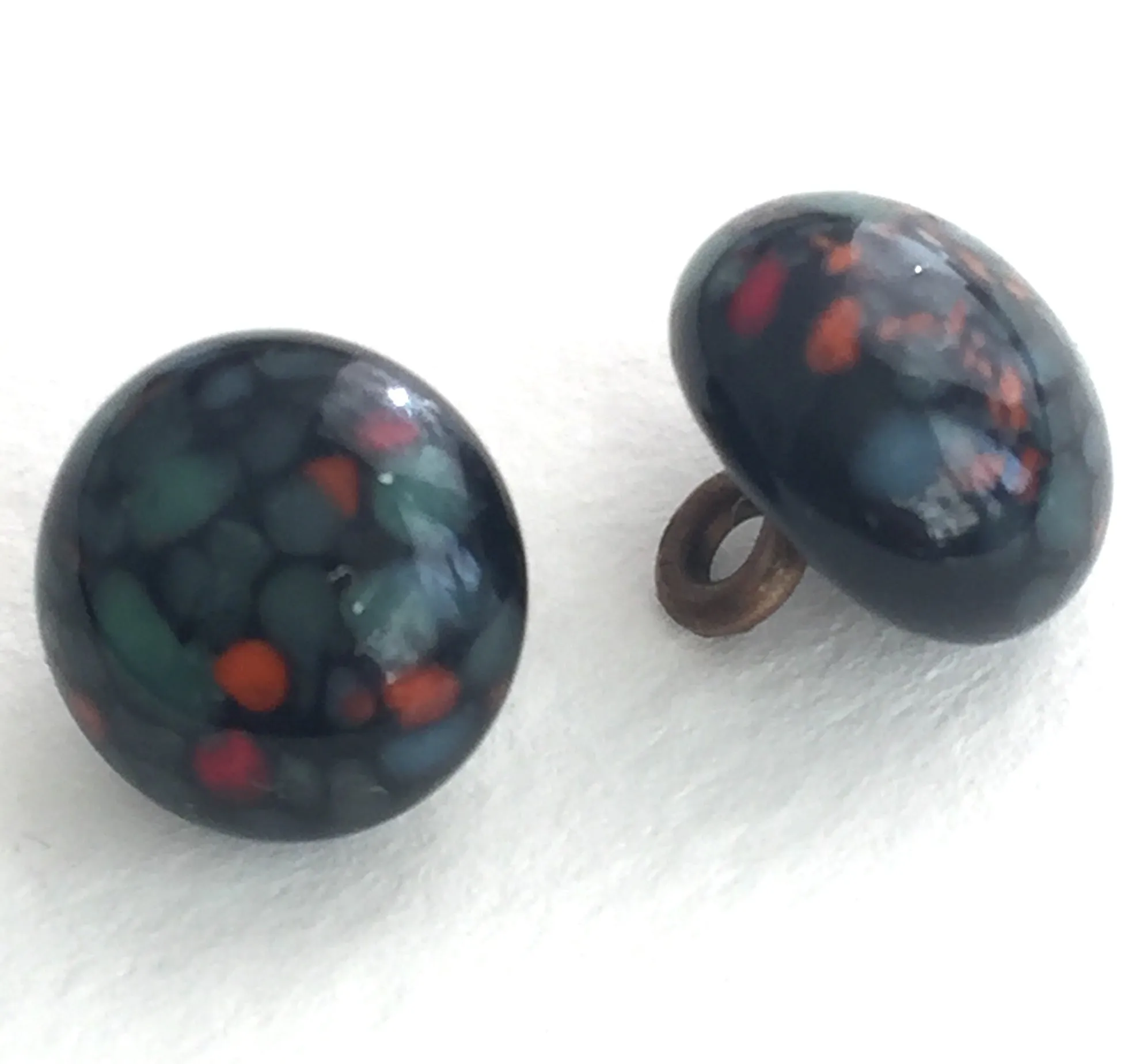 Almost Gone, Black/Blue/Soft Teal Spots Tiny Vintage Glass Buttons, 5/16" Japan #GL 308