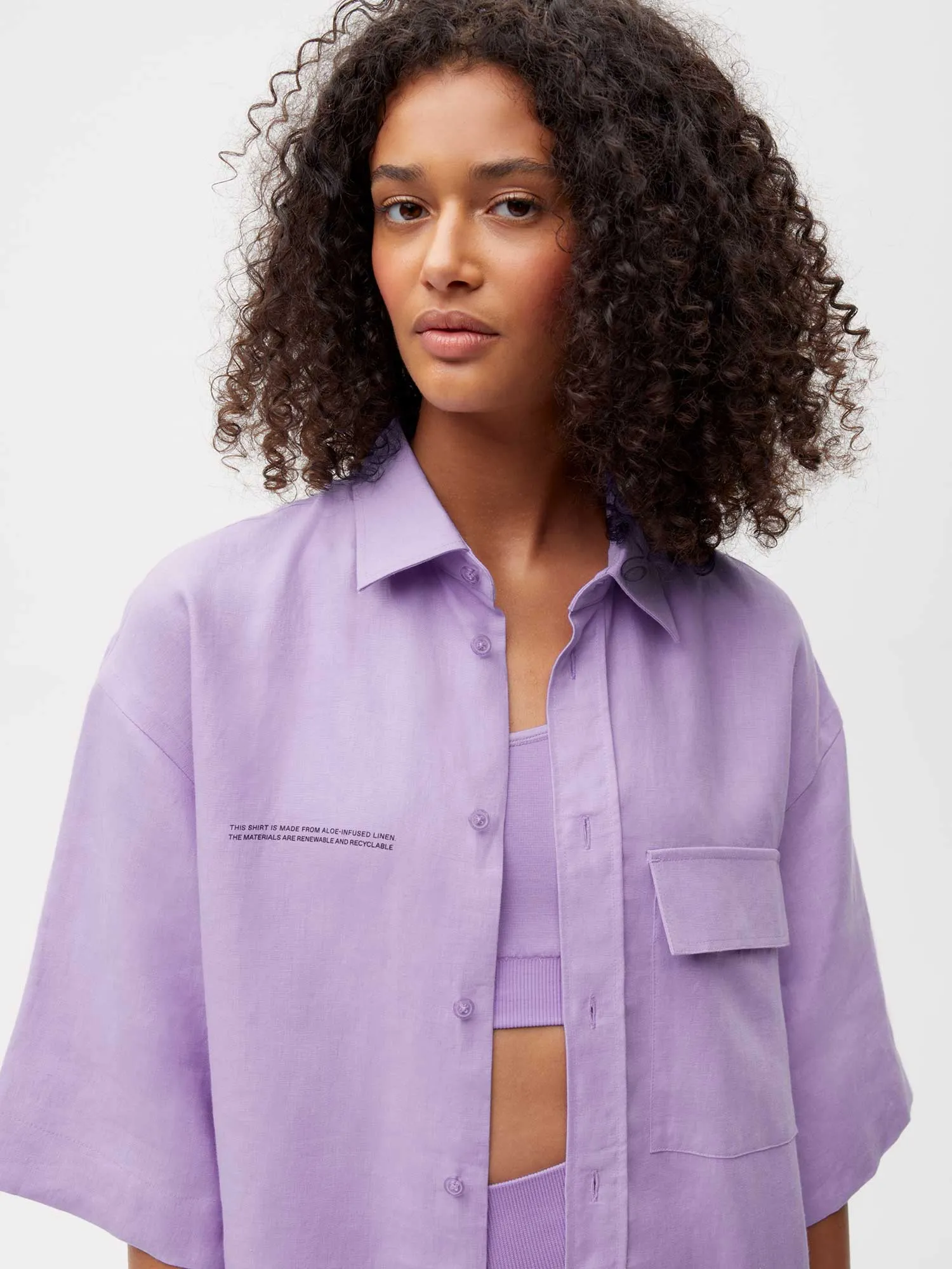 Aloe Linen Short Sleeve Shirt—orchid purple