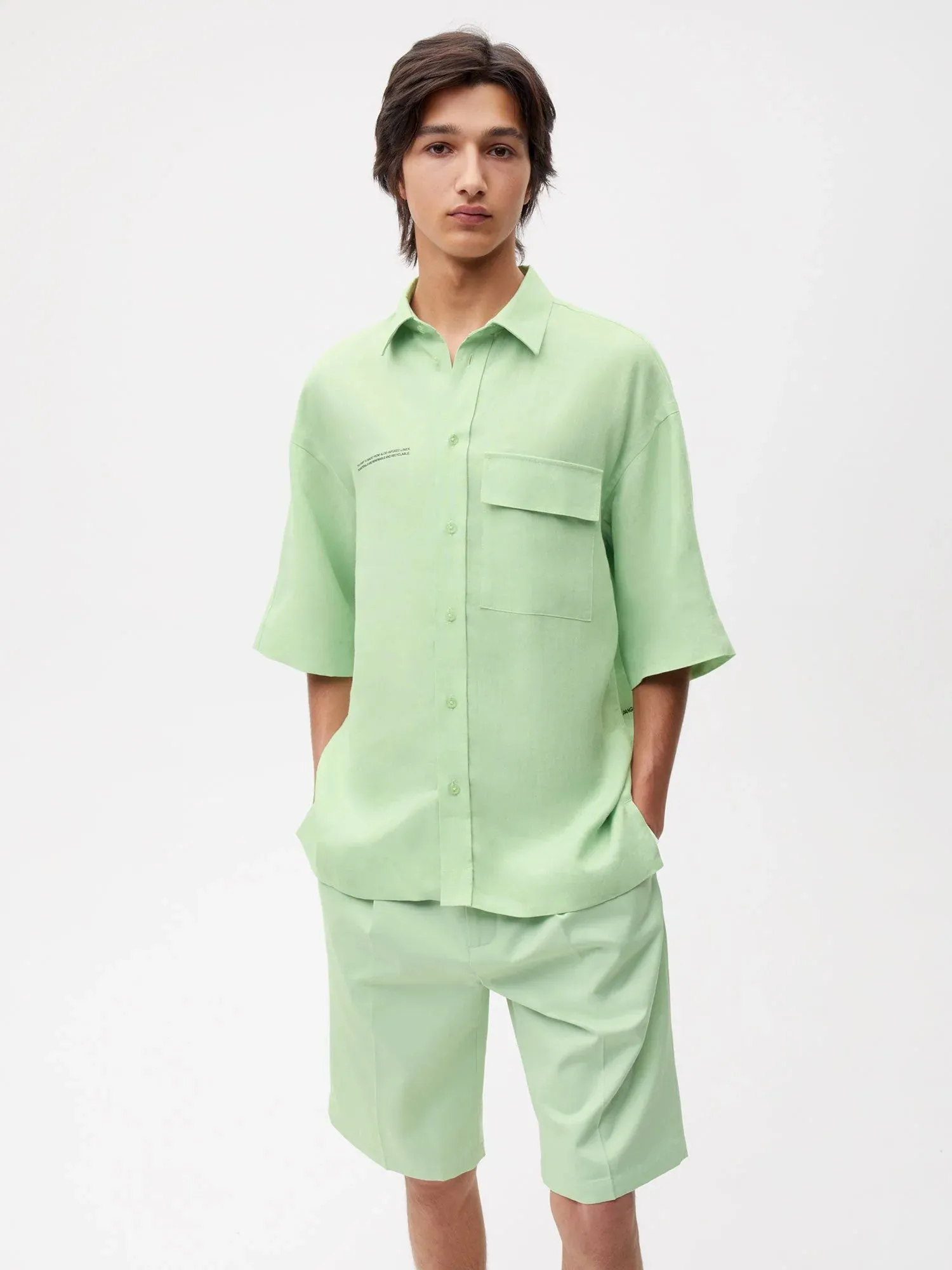 Aloe Linen Short Sleeve Shirt—pistachio