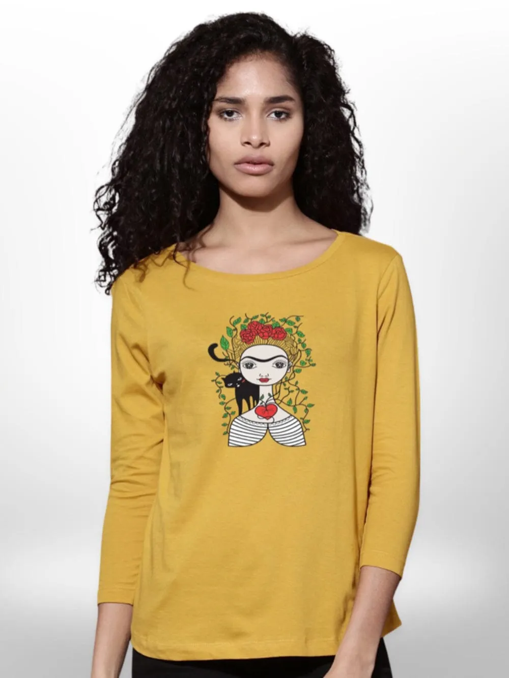 Artificial Cartoon Printed Womens T-Shirt 4 Quarter Sleeve