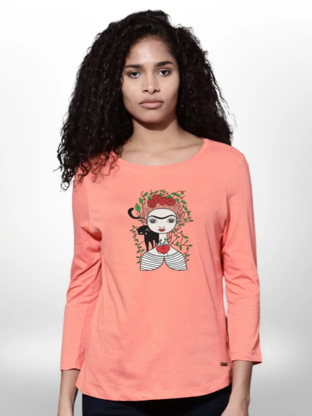 Artificial Cartoon Printed Womens T-Shirt 4 Quarter Sleeve