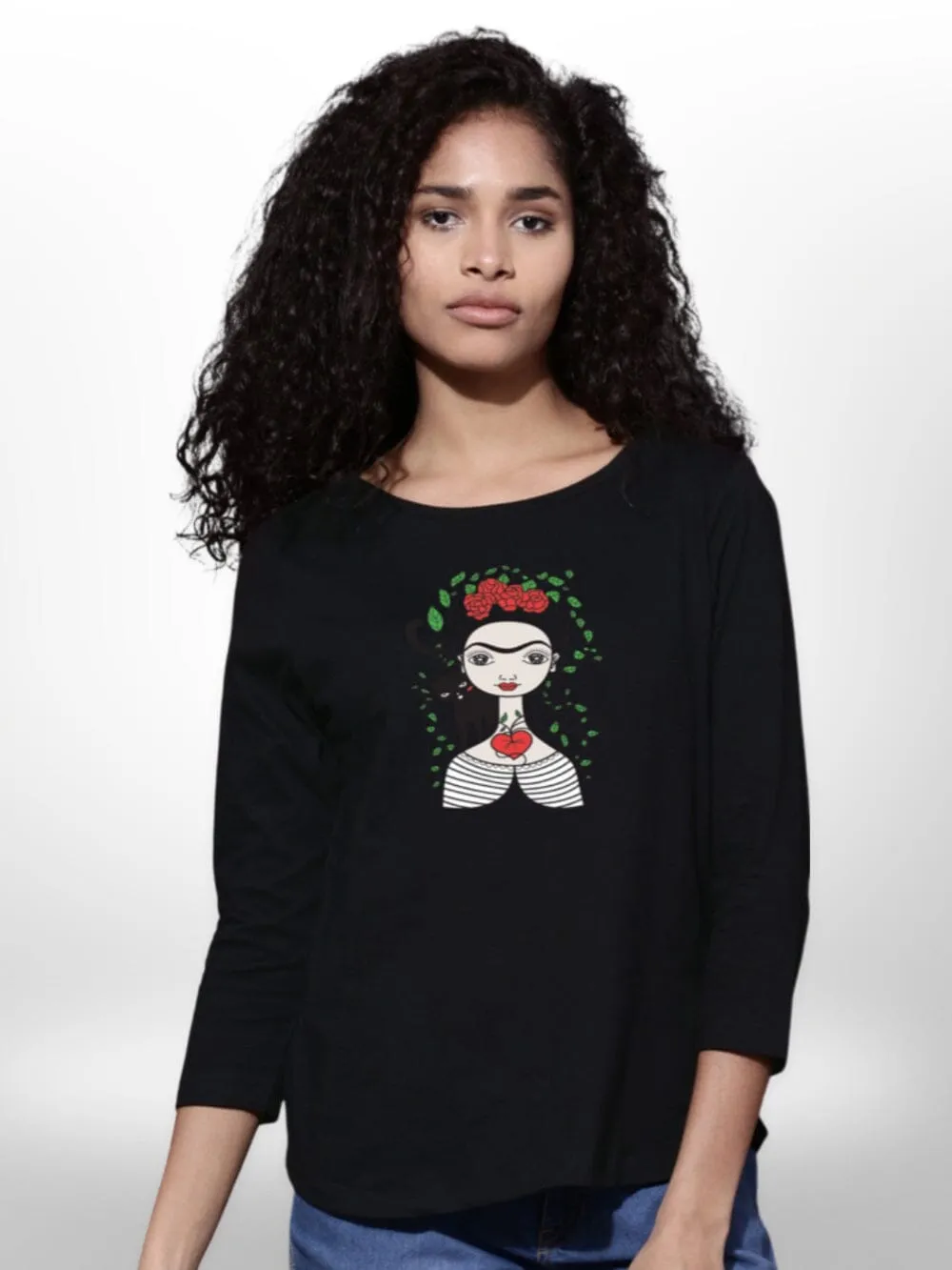 Artificial Cartoon Printed Womens T-Shirt 4 Quarter Sleeve