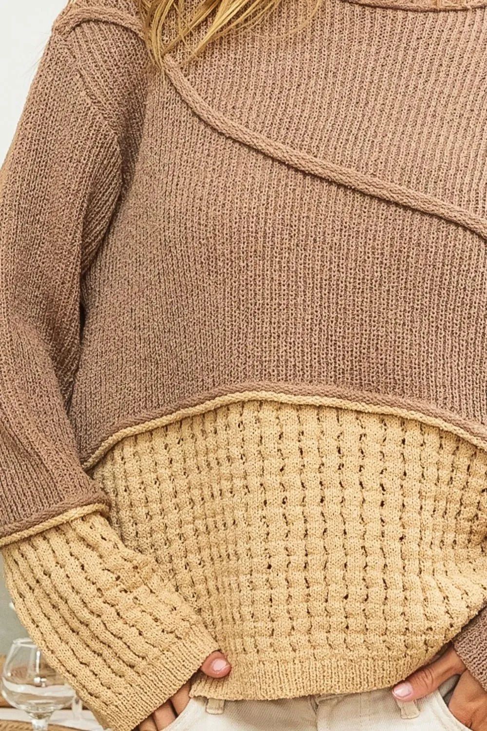 BiBi™ | Texture Contrast Drop Shoulder Sweater
