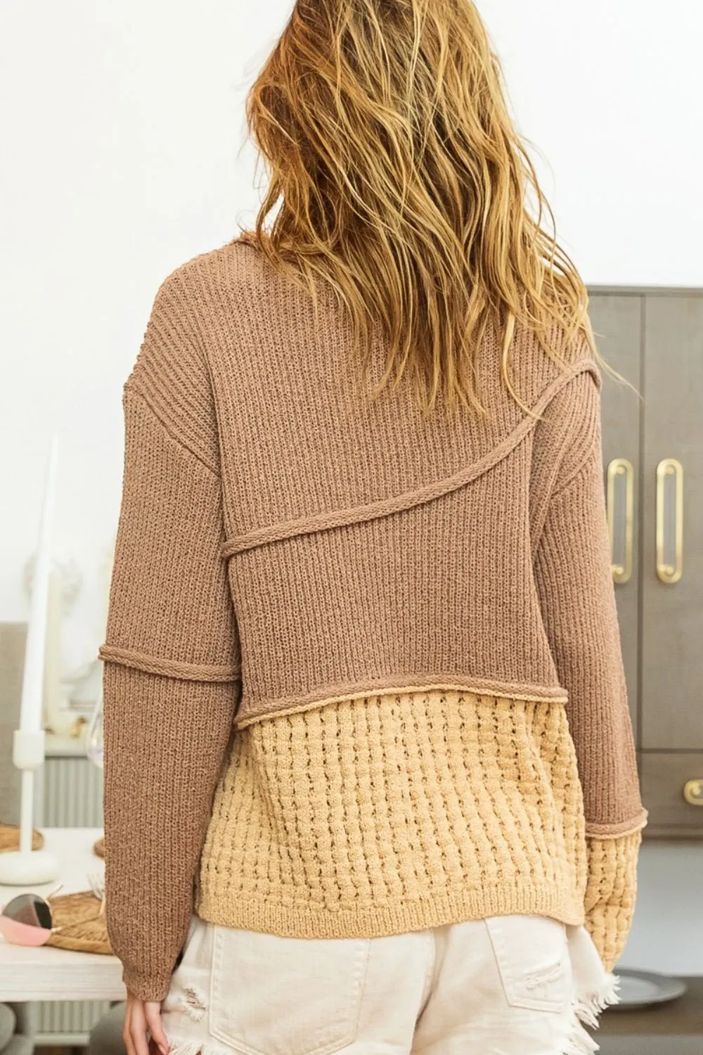 BiBi™ | Texture Contrast Drop Shoulder Sweater