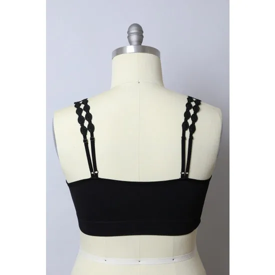 Boho Eye Lace Applique Bralette - Black