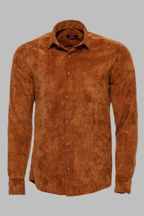Brown Long Sleeves Velvet Men's Shirt - Wessi