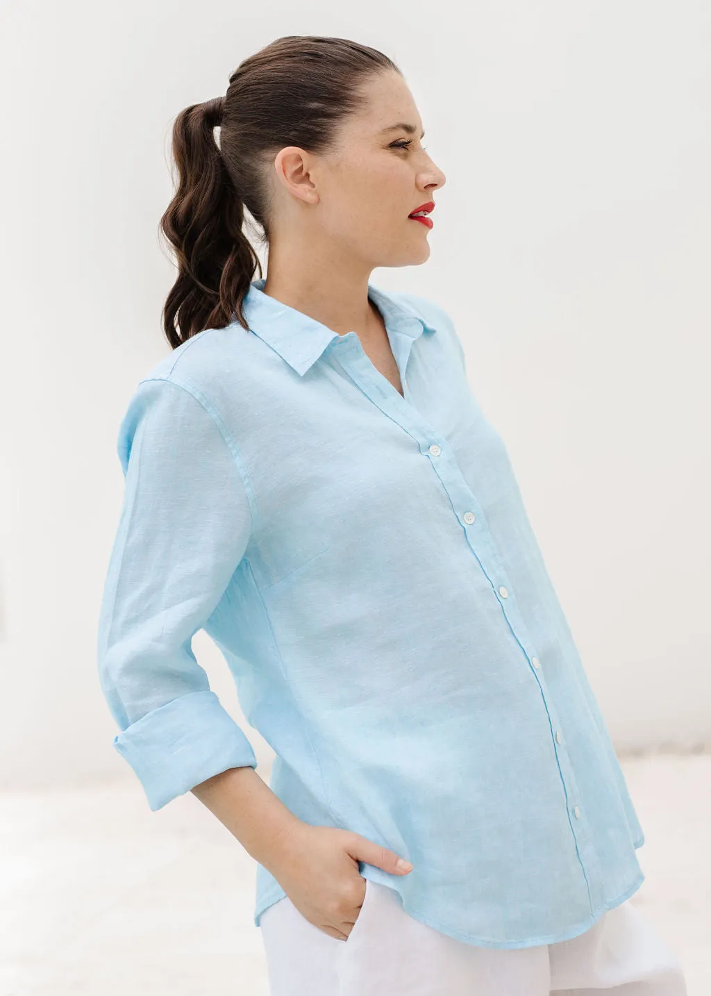 Casual Linen Shirt Aqua