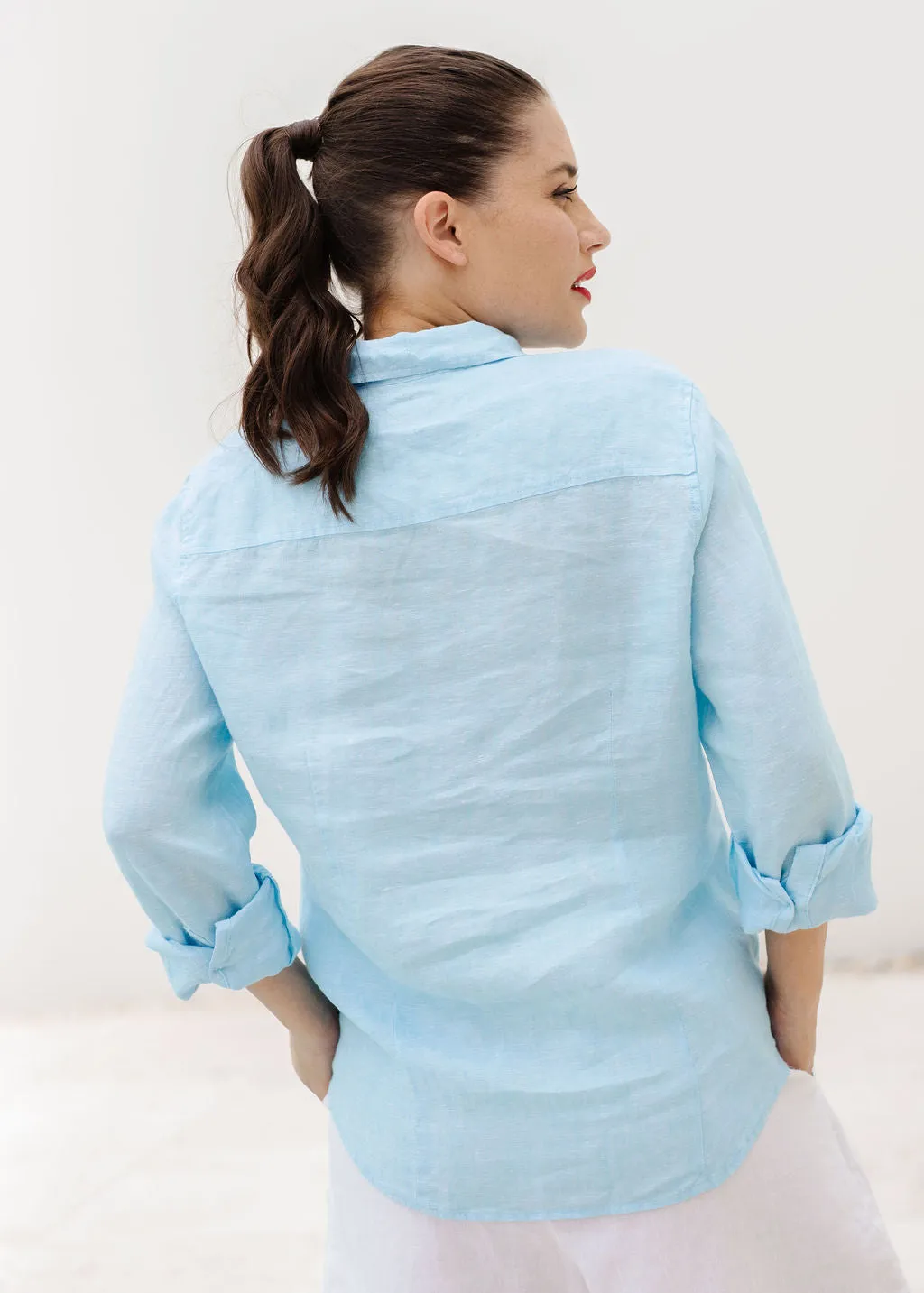 Casual Linen Shirt Aqua