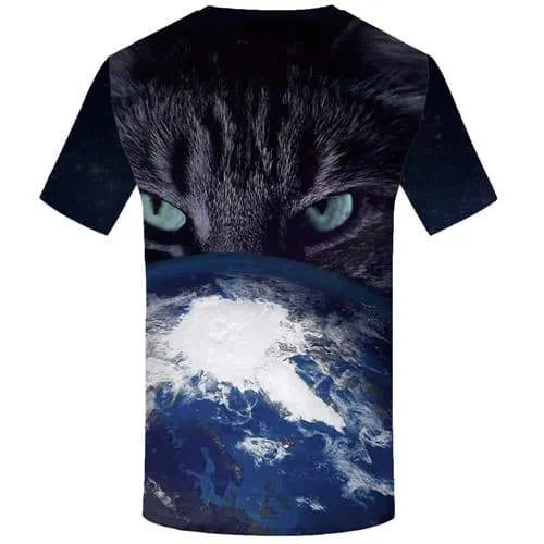 Cat T shirts Men Space Galaxy Tshirts Cool Earth Tshirt Anime Animal T shirts Funny Gray Tshirts Novelty Short Sleeve Fashion