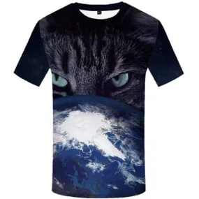 Cat T shirts Men Space Galaxy Tshirts Cool Earth Tshirt Anime Animal T shirts Funny Gray Tshirts Novelty Short Sleeve Fashion