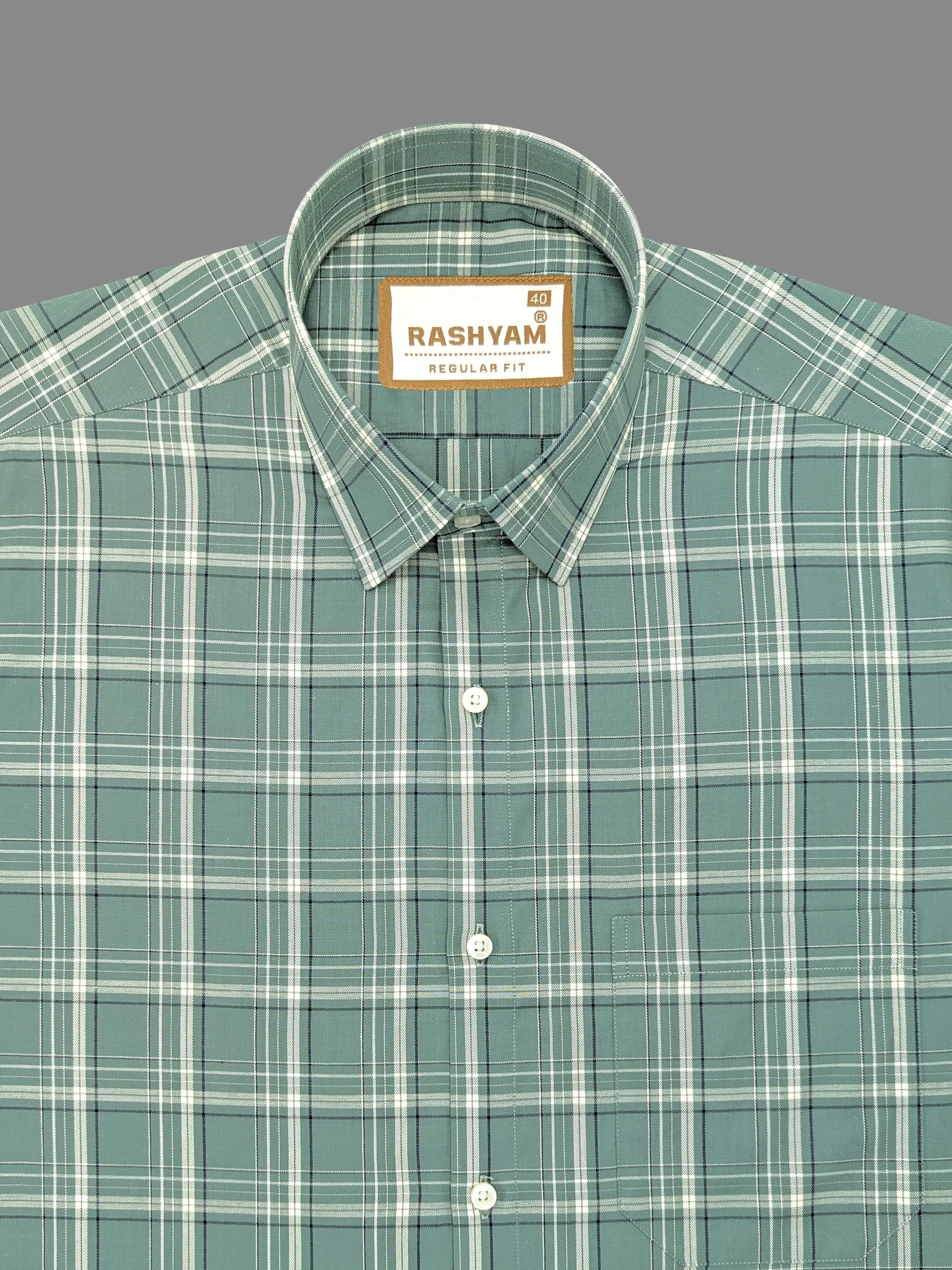 Chianti Premium Oxford Cotton Cream With Black Check On Bottle Green Formal Shirt For Men