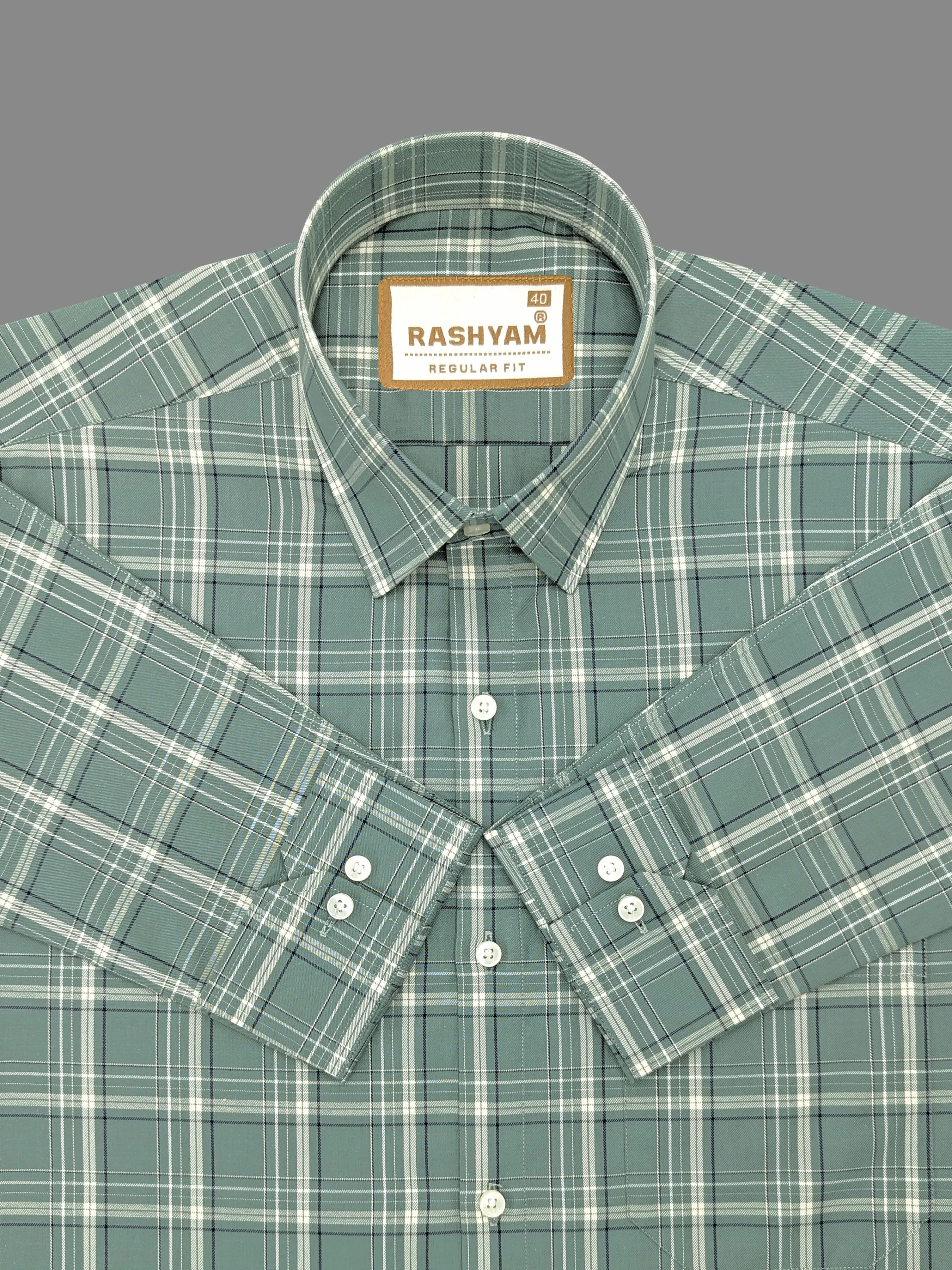 Chianti Premium Oxford Cotton Cream With Black Check On Bottle Green Formal Shirt For Men