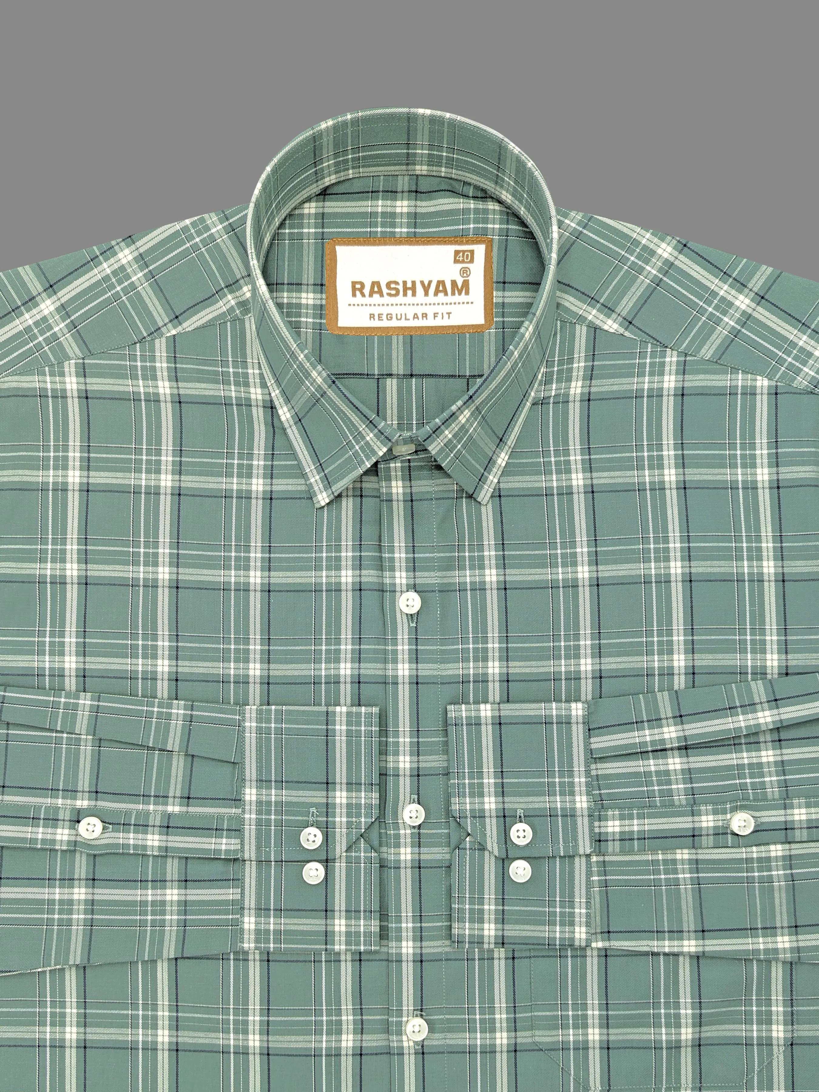 Chianti Premium Oxford Cotton Cream With Black Check On Bottle Green Formal Shirt For Men