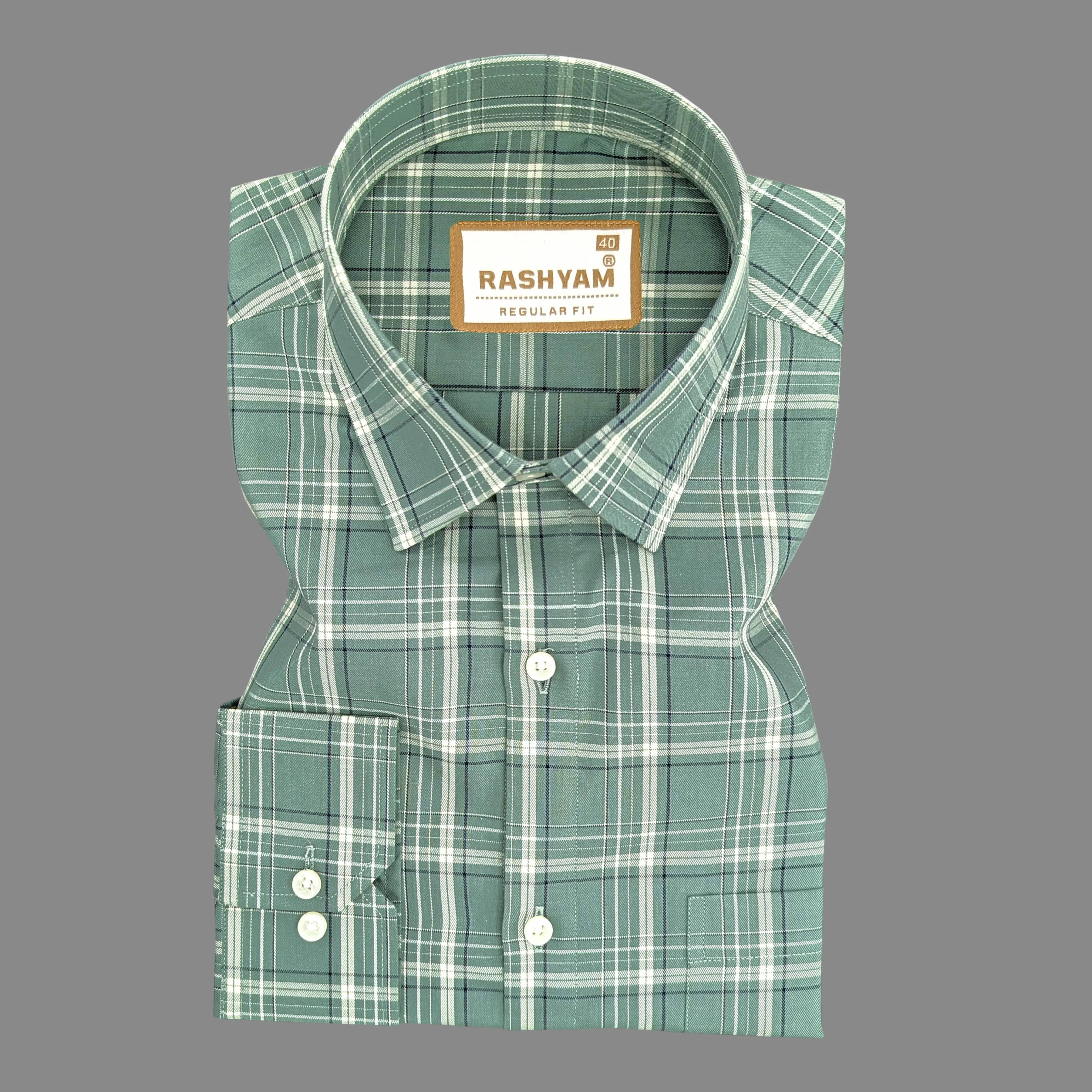 Chianti Premium Oxford Cotton Cream With Black Check On Bottle Green Formal Shirt For Men