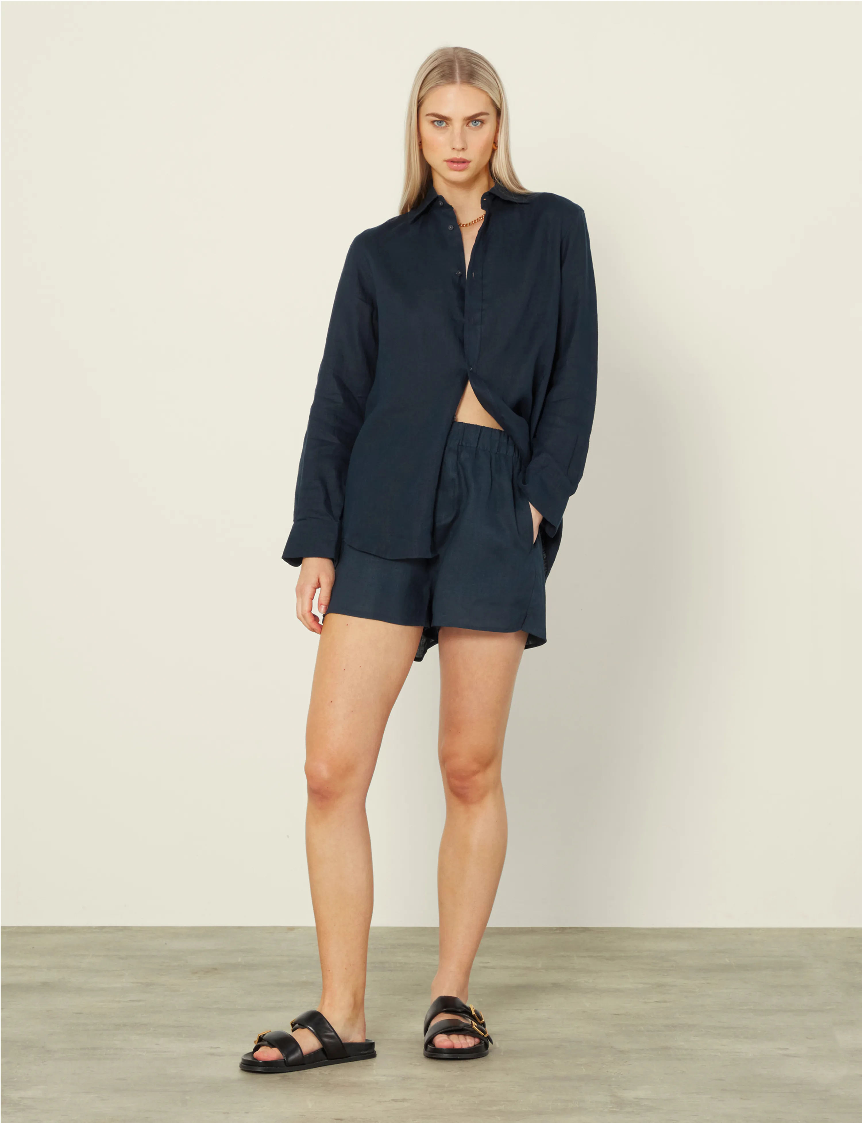 CO-ORD SET: LINEN, NAVY BLUE
