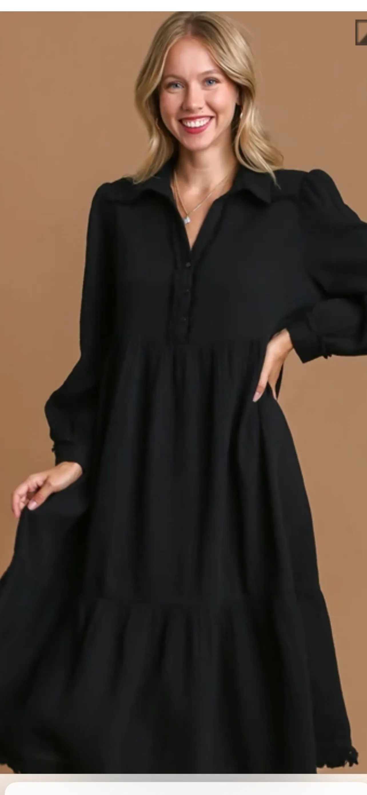 Cotton Gauze Collared Tiered Dress
