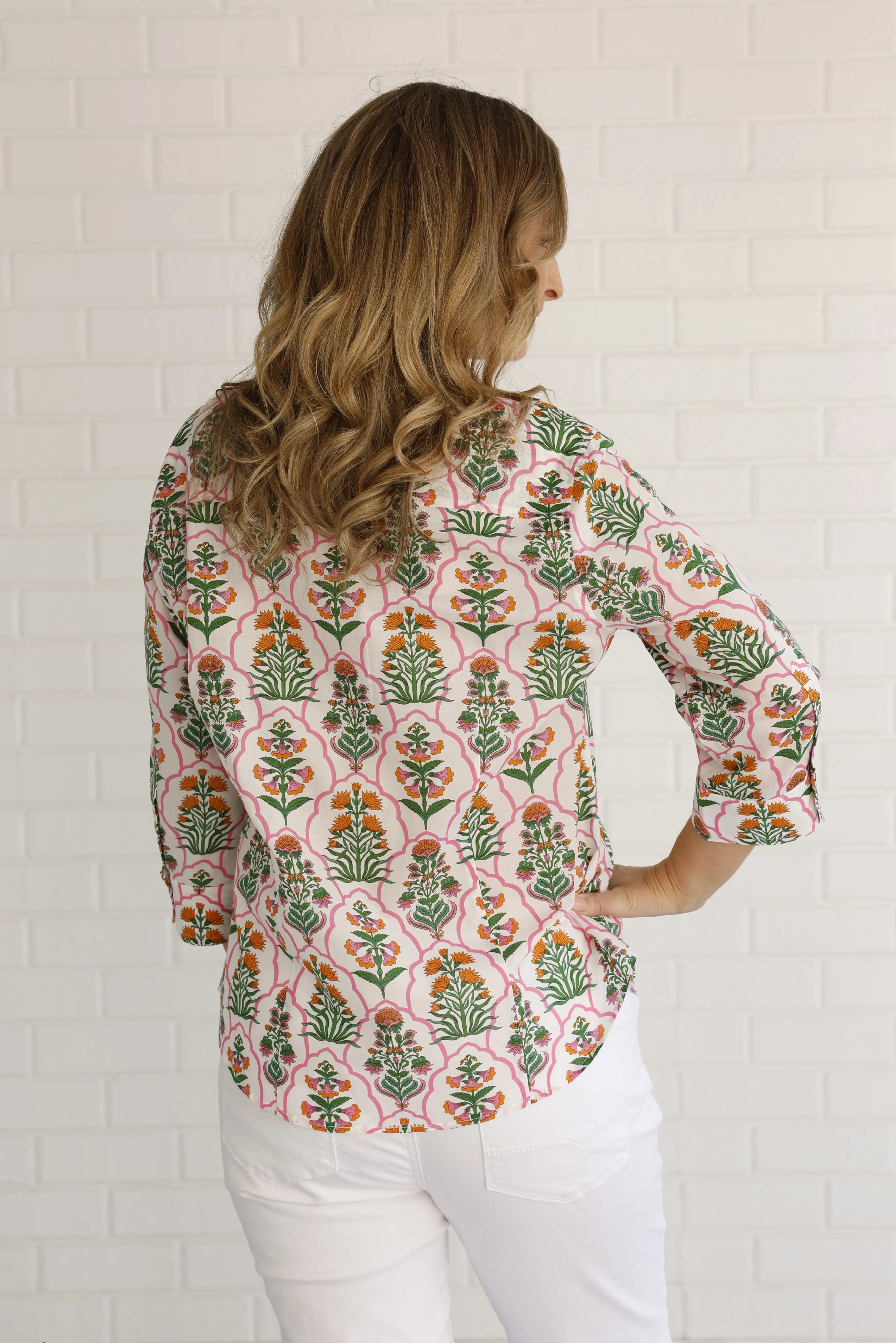 Cotton Mosaic Print 3/4 Sleeve Shirt