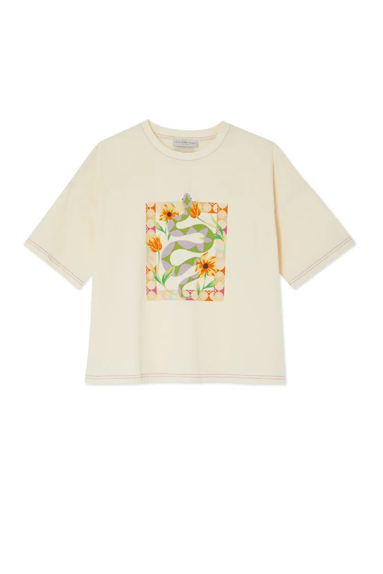 Cream Abstract Snake T-shirt