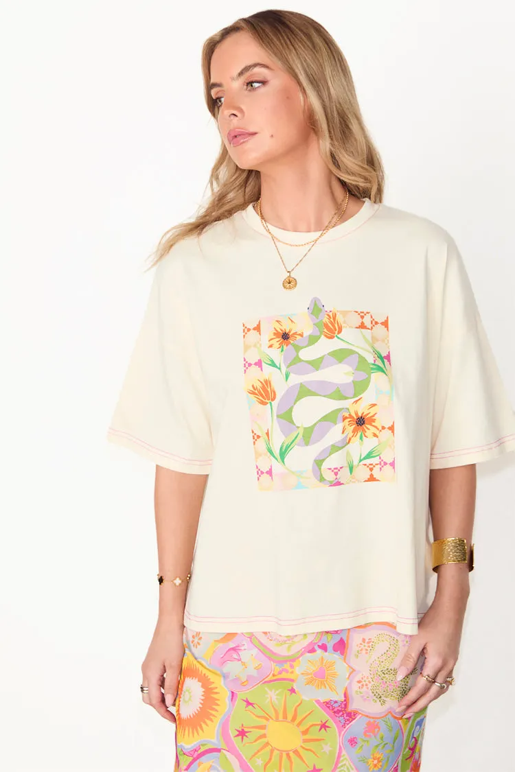 Cream Abstract Snake T-shirt