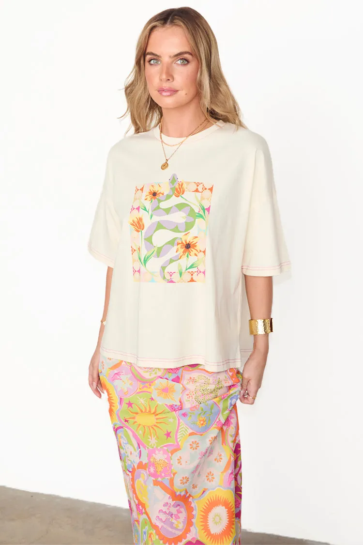 Cream Abstract Snake T-shirt