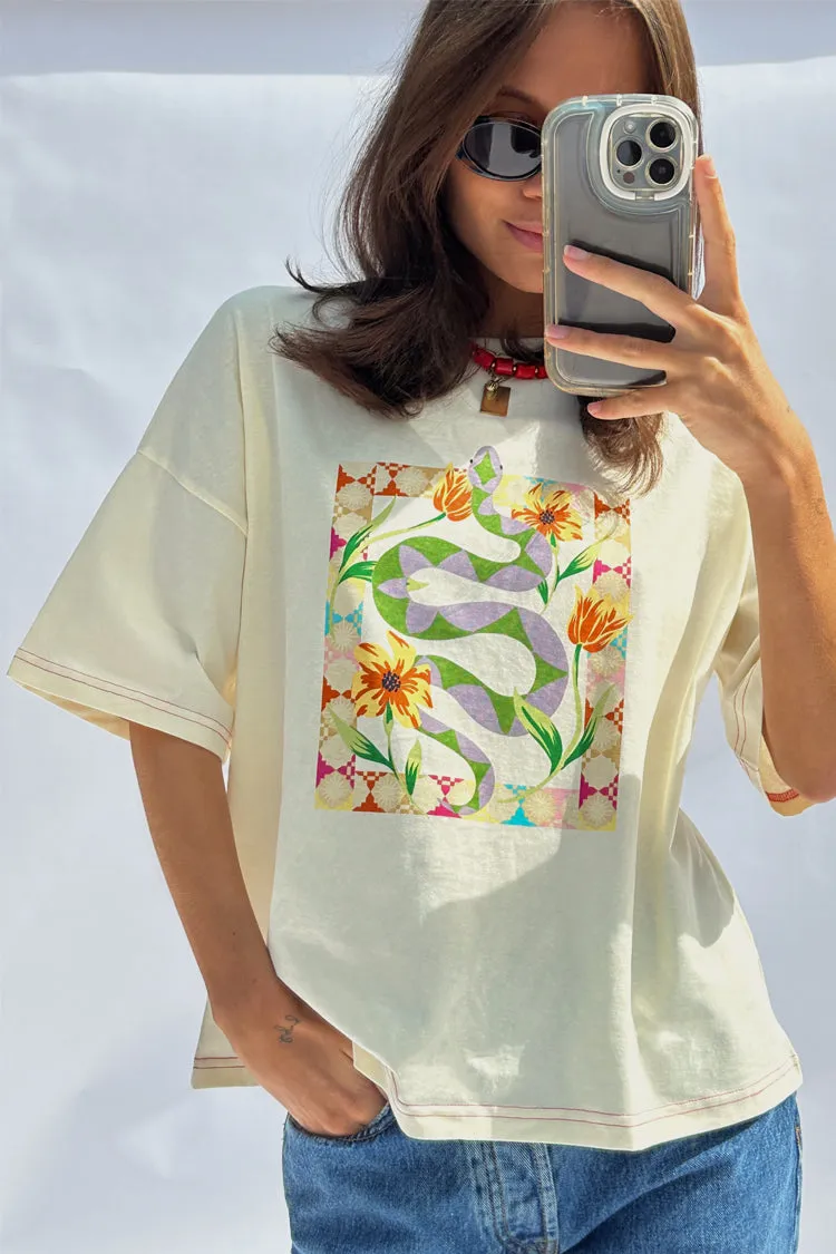 Cream Abstract Snake T-shirt