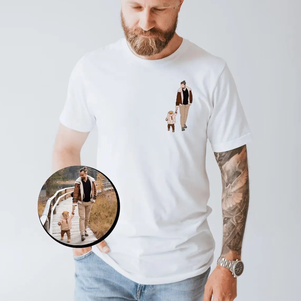 Custom Embroidery Unisex T-Shirt Personalised Photo&Text T-shirt Gift for Father's Day