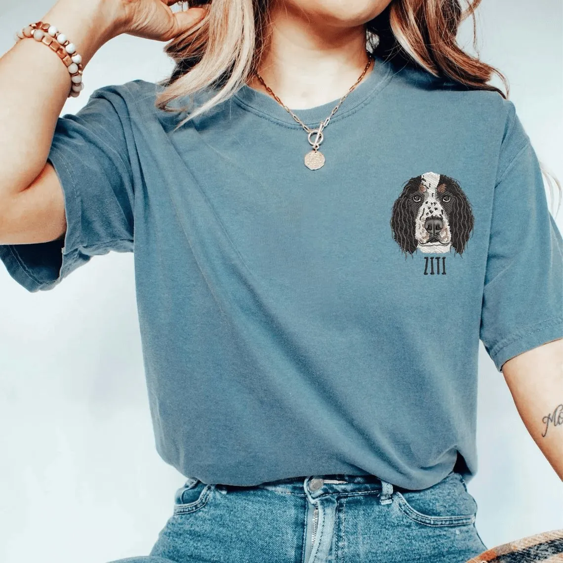 Custom Embroidery Unisex T-Shirt Personalised Photo&Text T-shirt Gift for Father's Day