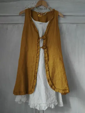 Dunnmall Buttoned Ruffled Sleeveless Linen Solid Shirts & Tops