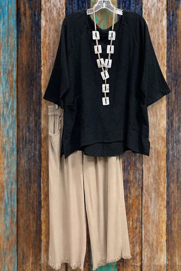 Dunnmall Casual Round Neck Pocket T-shirt