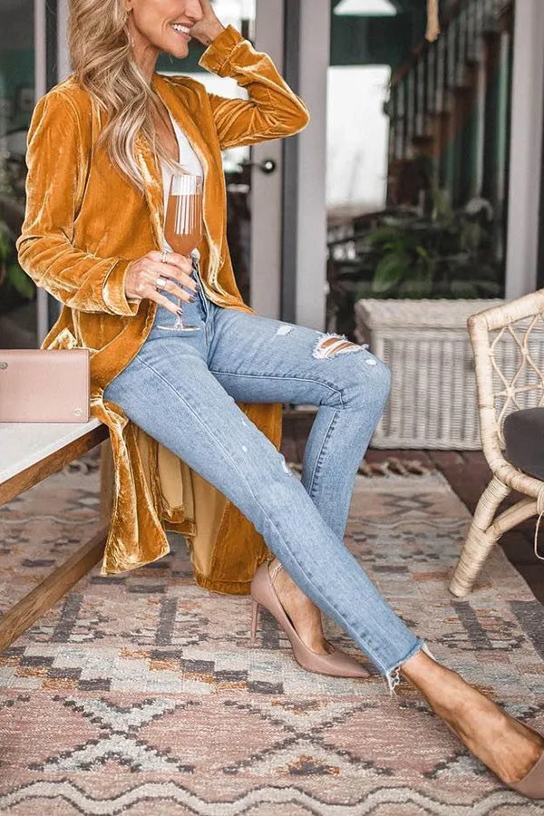 Dunnmall Cheering My Way Velvet Kimono Coat