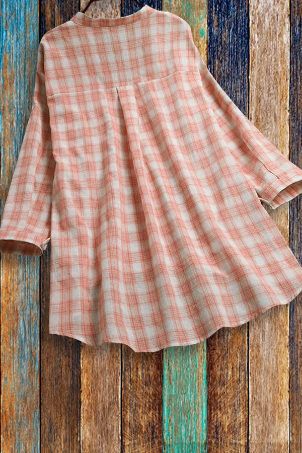 Dunnmall Plaid Long Sleeve Casual Irregular Blouse