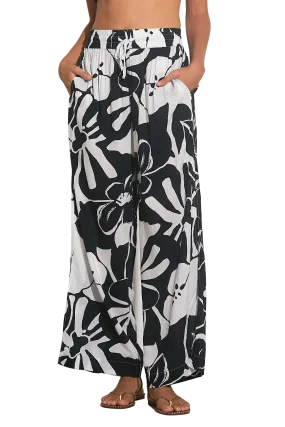 Elan Black Hibiscus Wide Leg Pants - Black Hibiscus