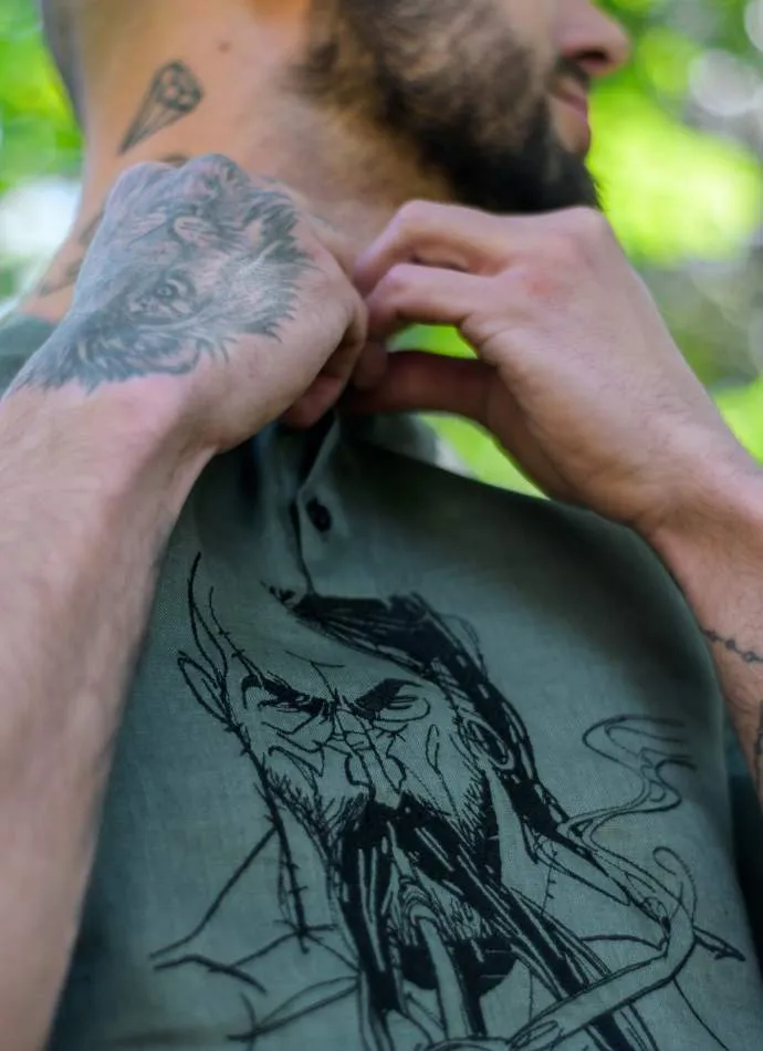 Embroidered men's flax shirt with Cossack design