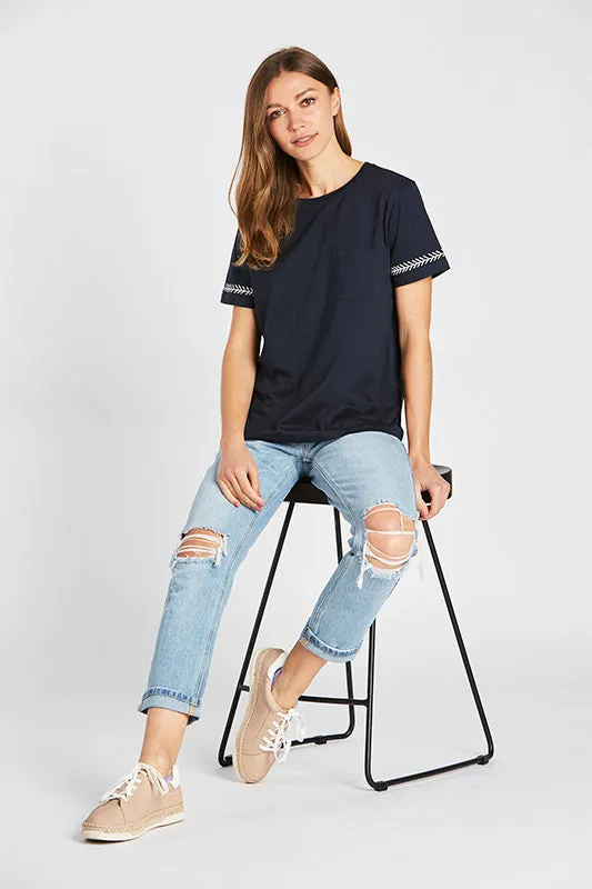 Embroidered Sleeve T-Shirt