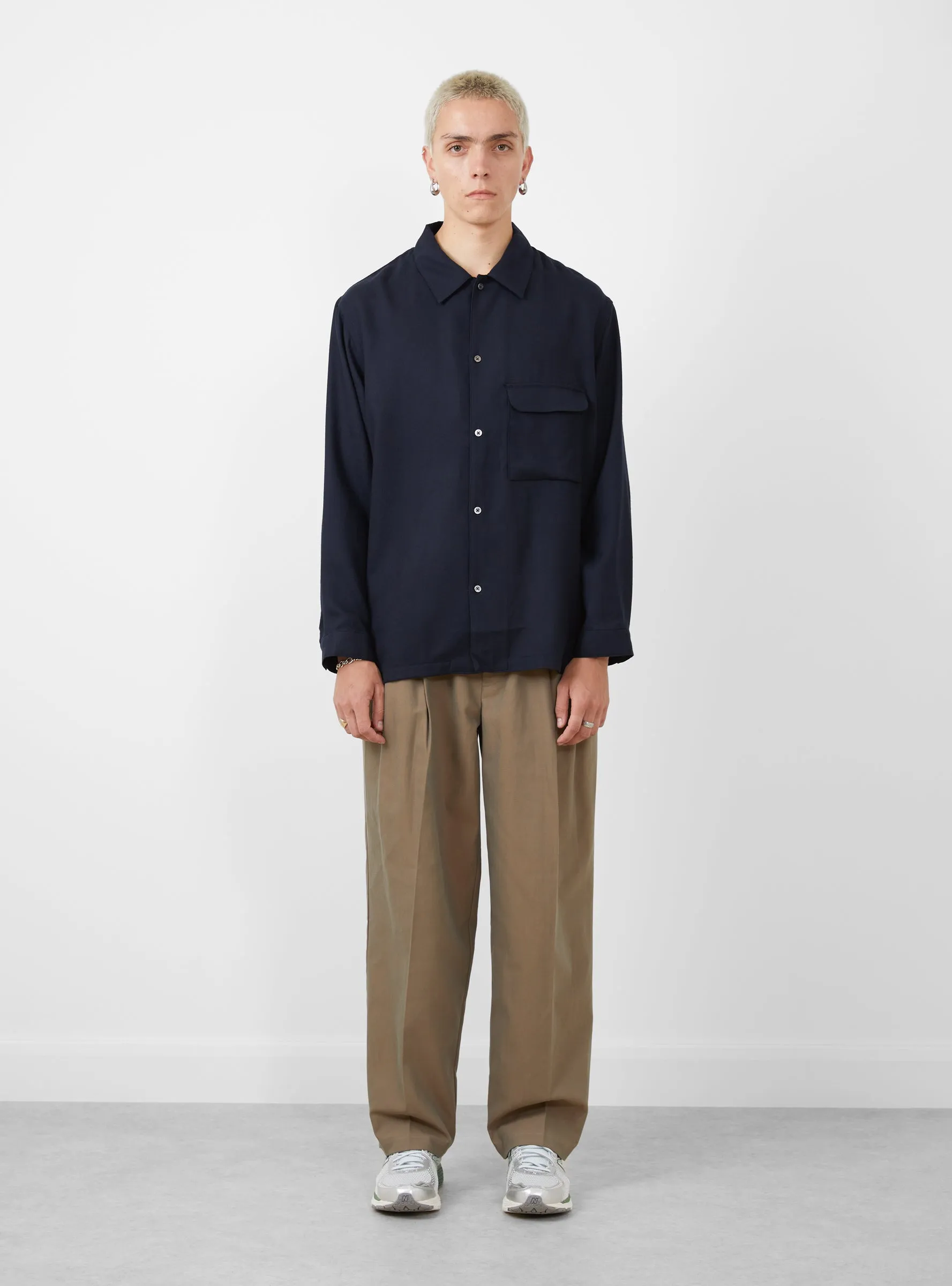 Flat Bottom Wool Shirt Dark Navy