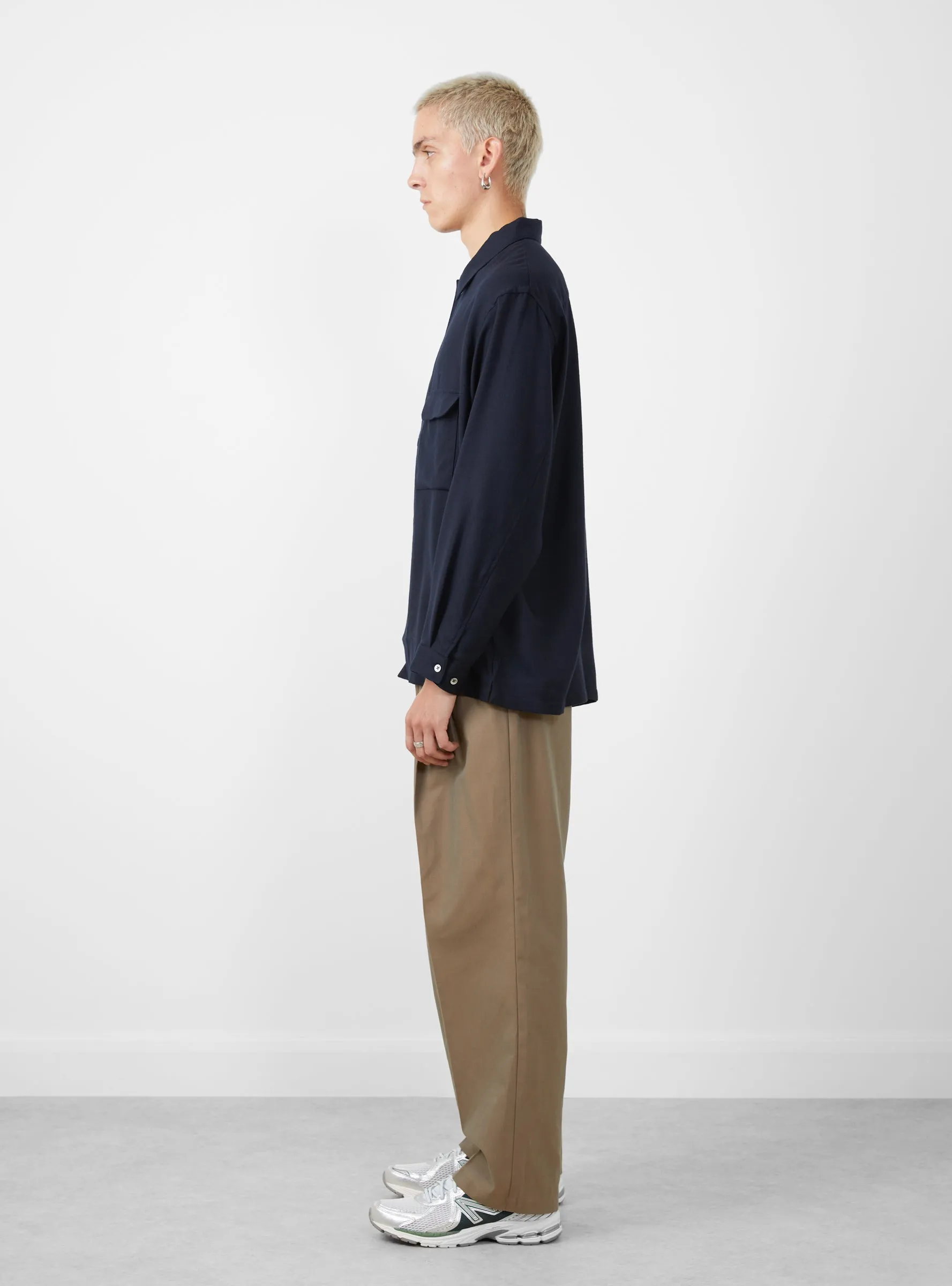 Flat Bottom Wool Shirt Dark Navy