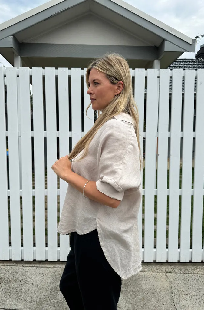 Frockk Riley Linen Top in Almond