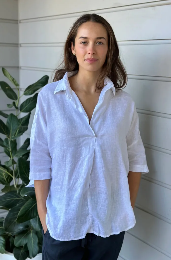 Frockk Riley Top in White Linen