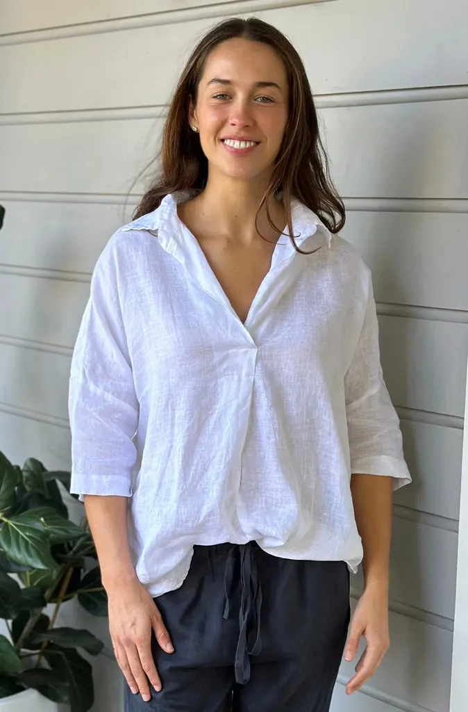 Frockk Riley Top in White Linen