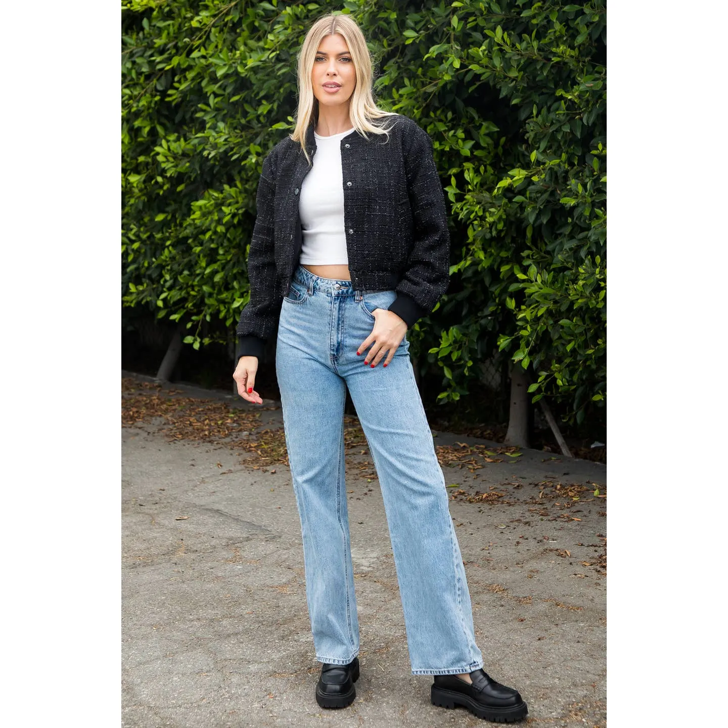 Fully Lined Boucle Bomber Jacket