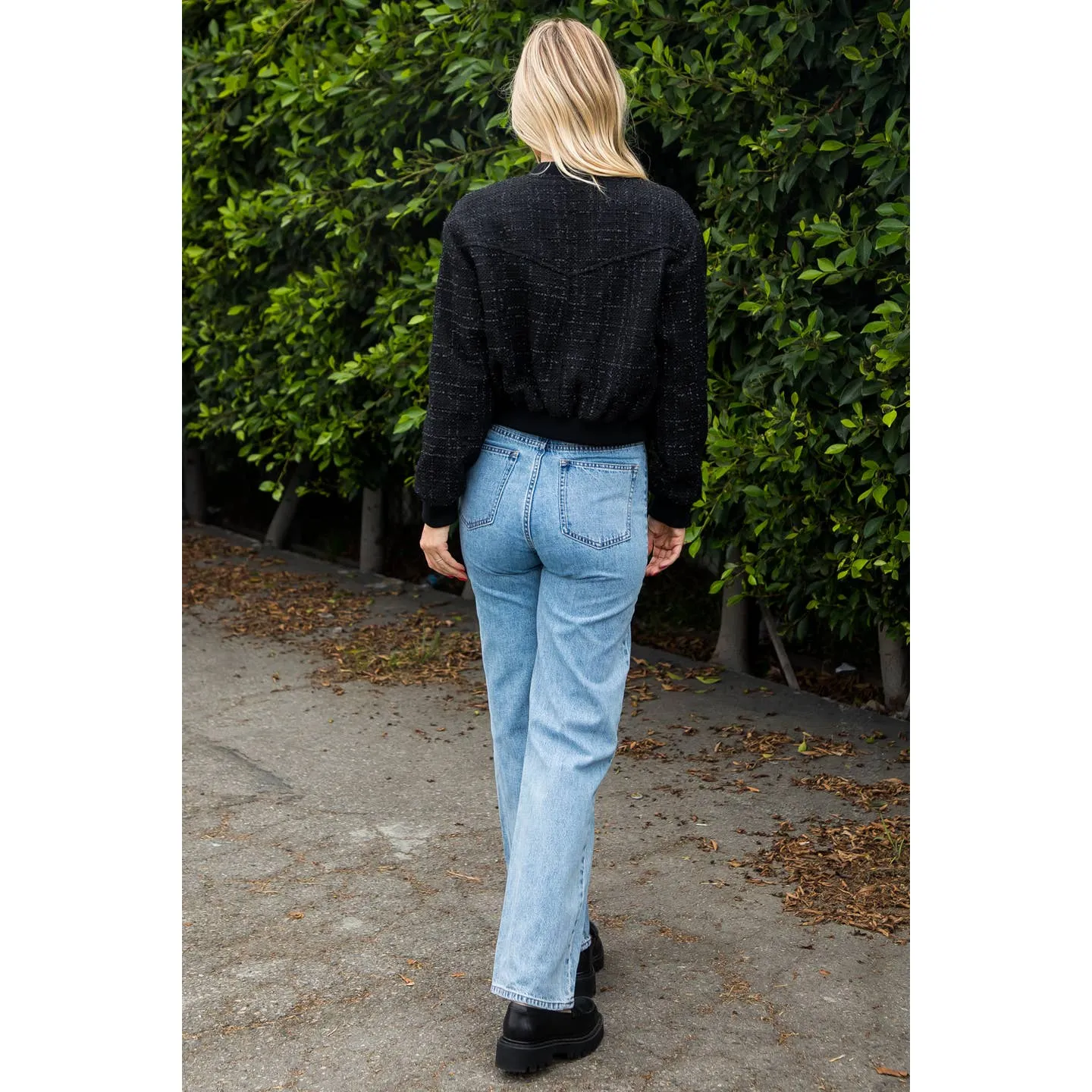 Fully Lined Boucle Bomber Jacket