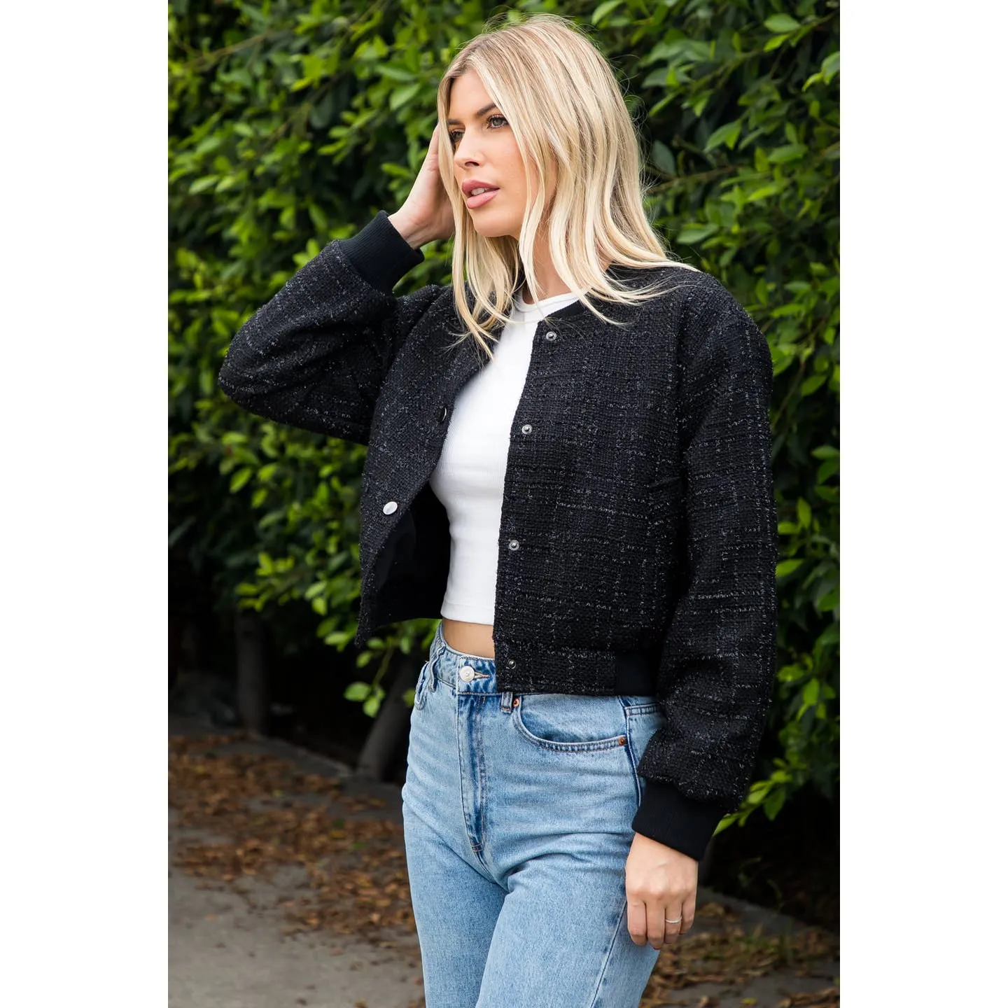 Fully Lined Boucle Bomber Jacket