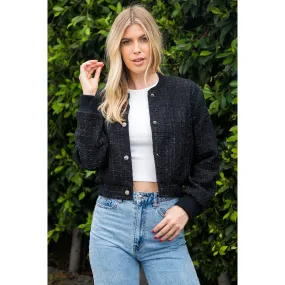 Fully Lined Boucle Bomber Jacket