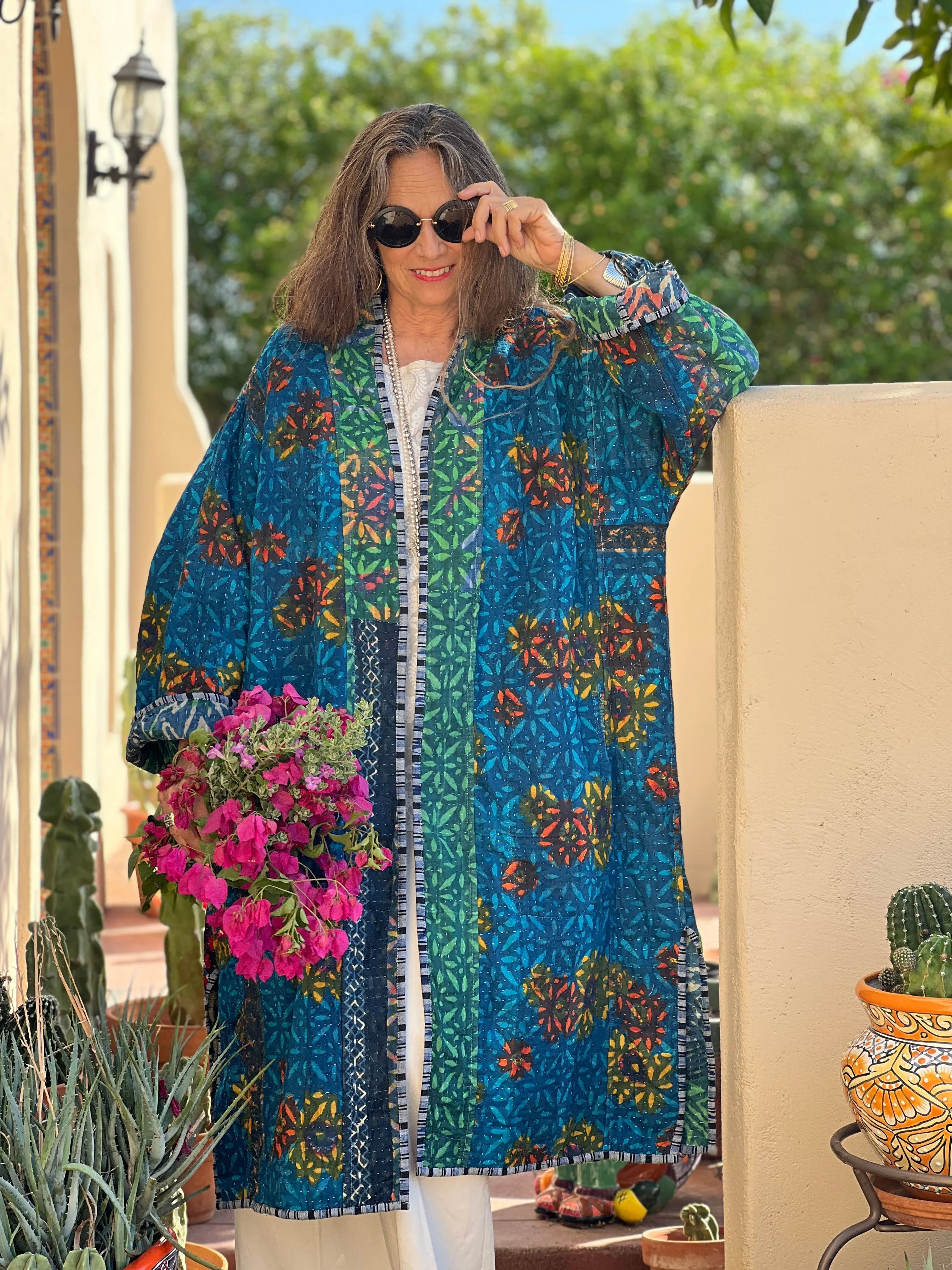 Ganika Indigo Quilted Kantha Coat Vintage  ONE OF KIND