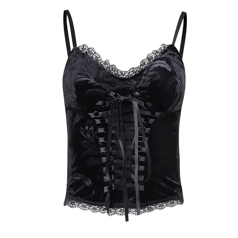 Gothic Dark Lace Trim Vintage Camisole Top