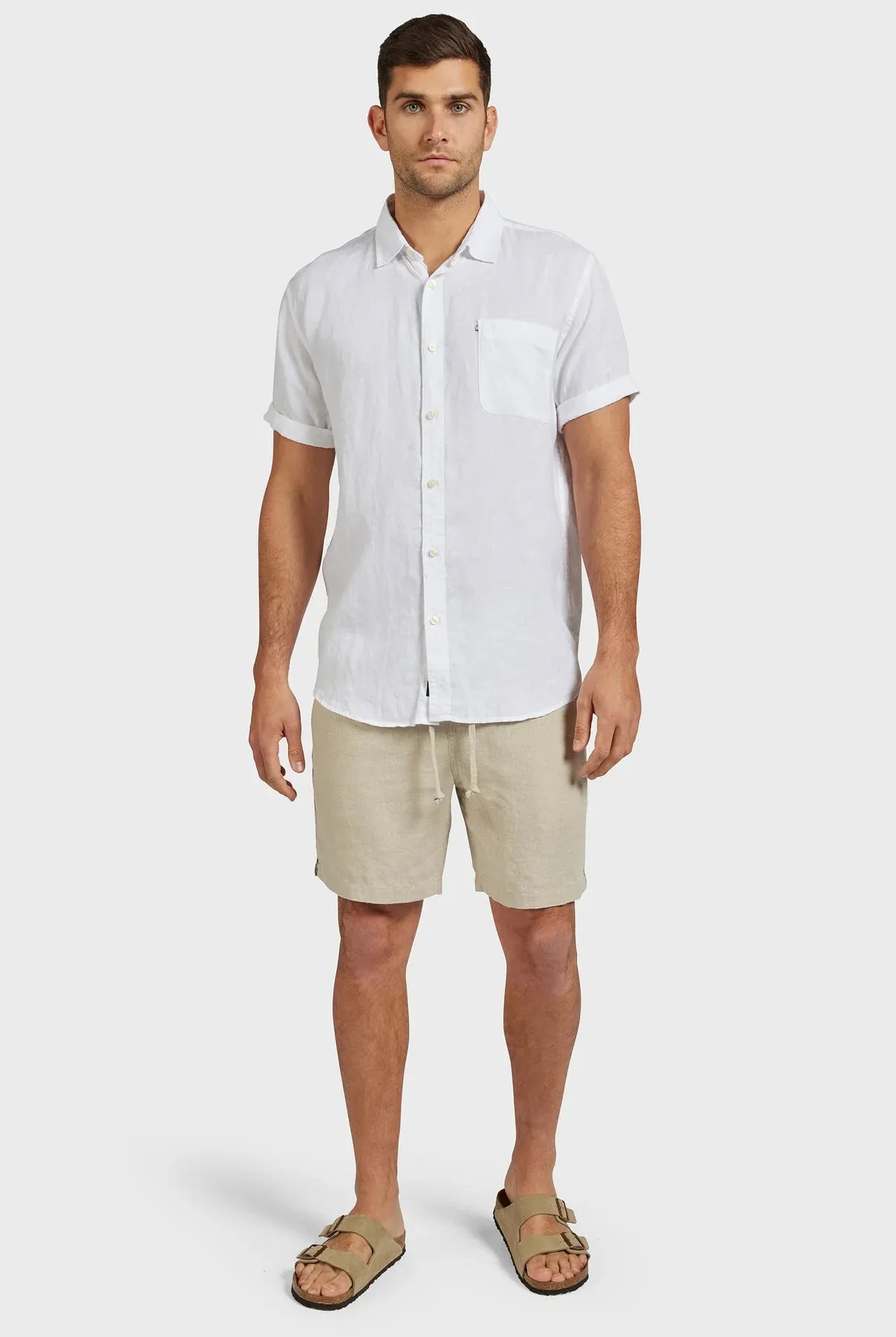 Hampton Linen Short Sleeve Shirt in White